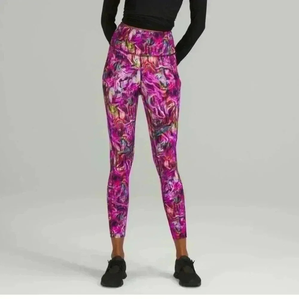Lululemon Fast and Free High Rise Tight 25" Hyper Flow Pink Multi Size 0